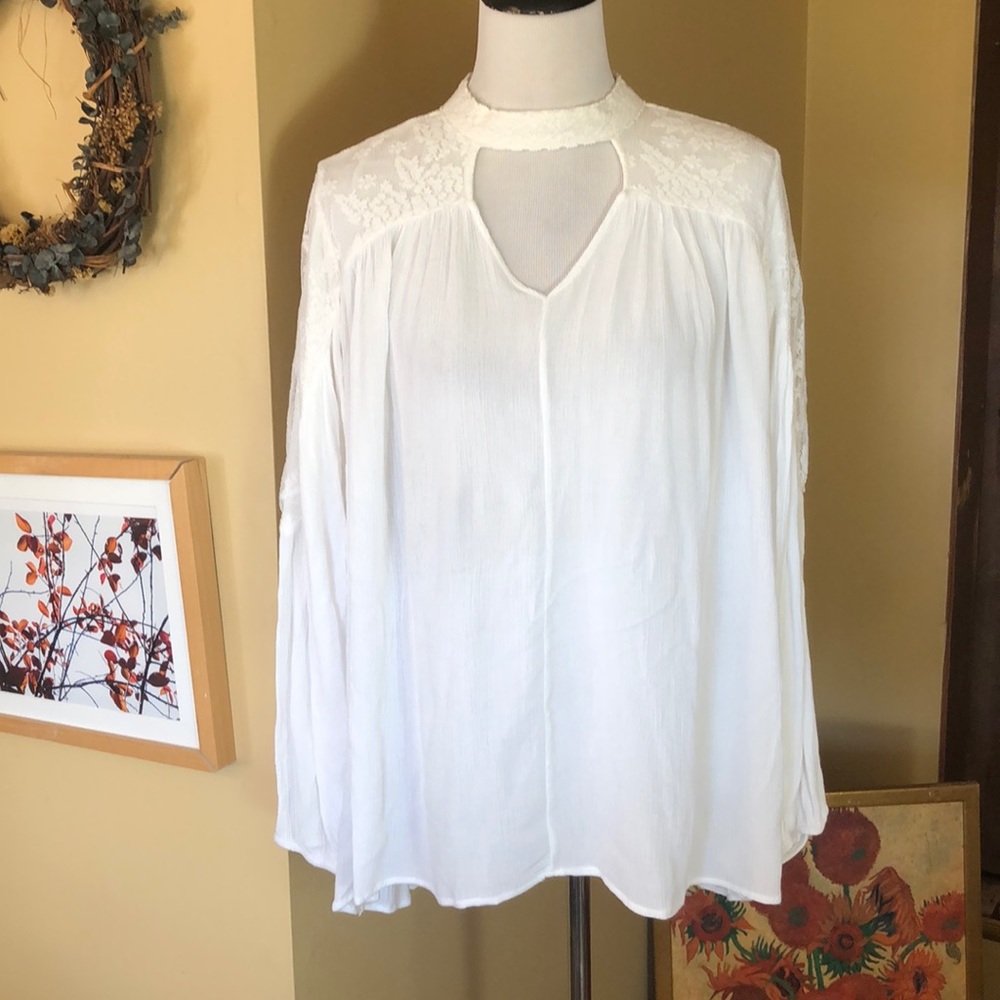 COTTAGE CORE Together U+I XL Lace Gauzy Lightweight TUNIC Open-V-Cut  $149 NEW